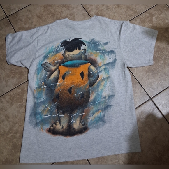 Vintage Gray Flintstones Graphic T-Shirt Double Sided Graphic T Shirt - Picture 2 of 8